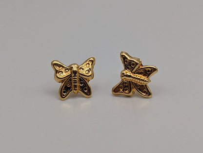 Dainty Butterfly Solid Gold 18K Yellow Gold Butterfly Stud Earrings