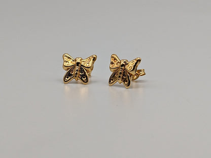 Dainty Butterfly Solid Gold 18K Yellow Gold Butterfly Stud Earrings