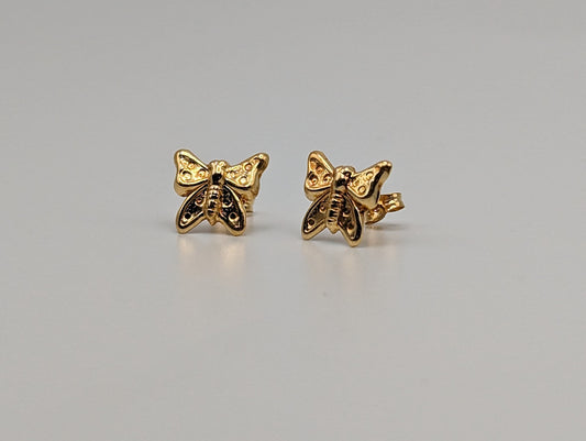 Dainty Butterfly Solid Gold 18K Yellow Gold Butterfly Stud Earrings