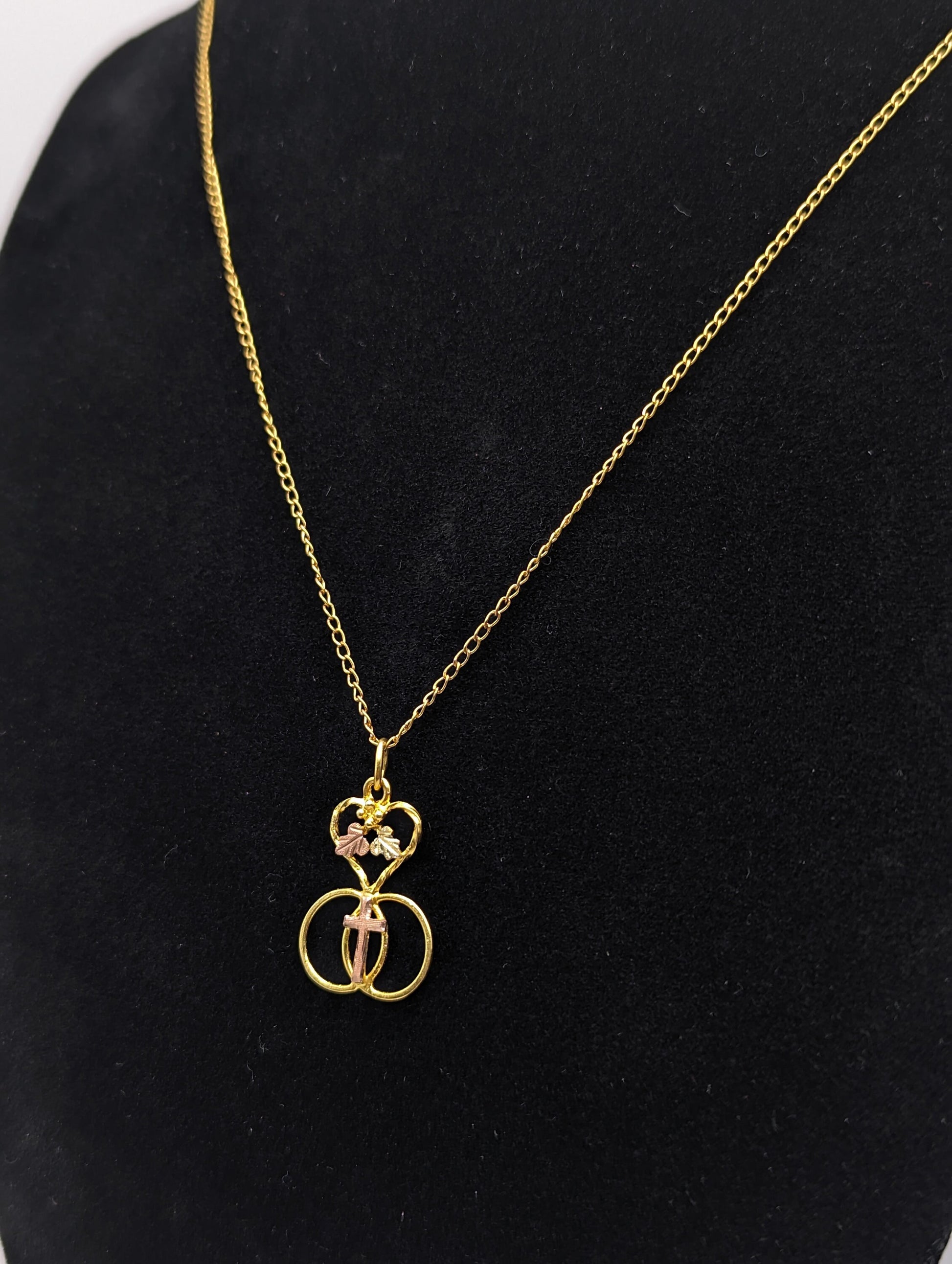 12k 10k Cross Heart Black Hills Gold Necklace Pendant 12K BHG Green Rose Gold Leaf & Vine Pendant w Necklace 12K GF