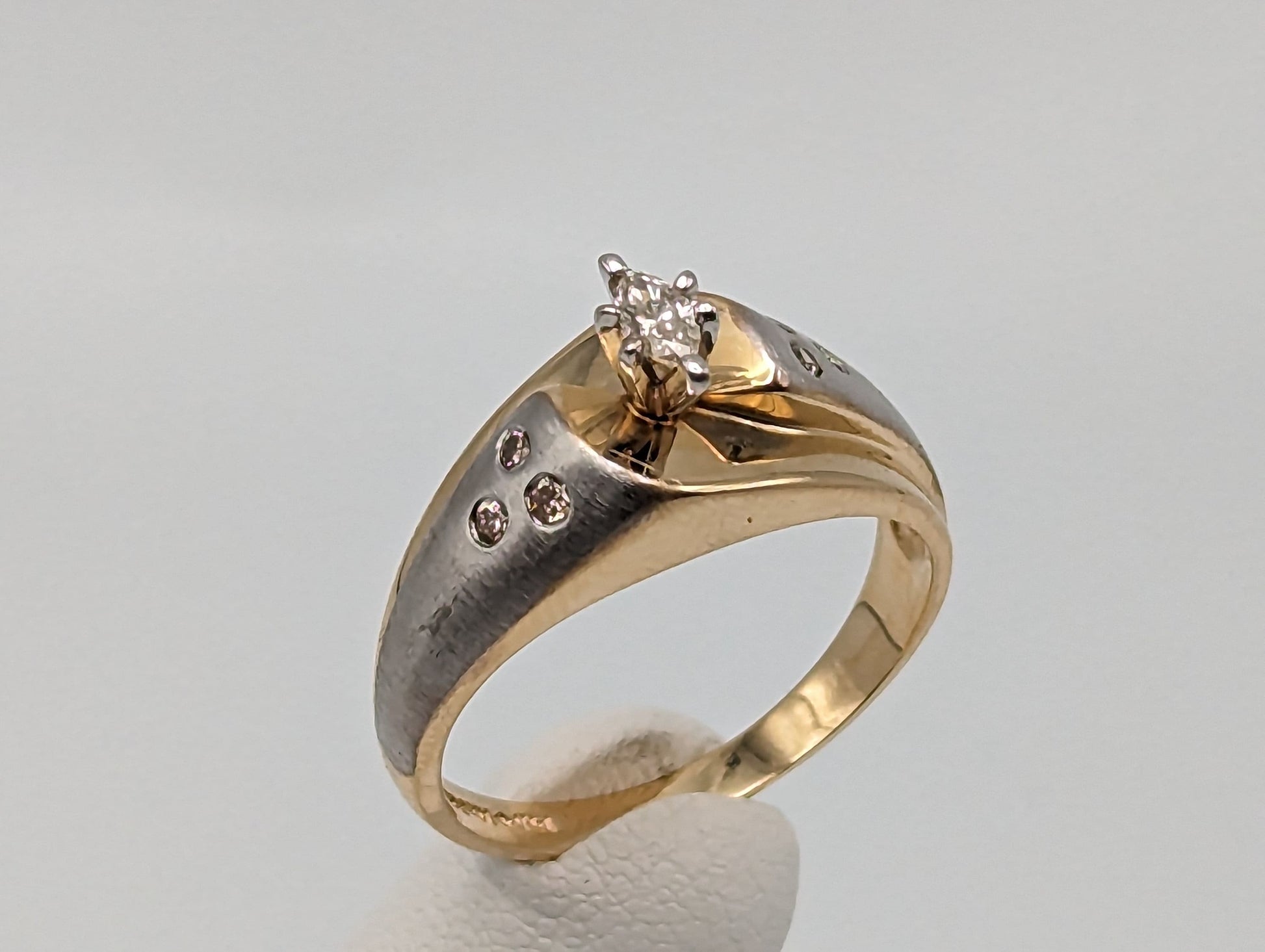 14k Heavy Yellow & White Gold Marquise Diamond Solitaire Wedding Ring.Diamond Engagement Ring