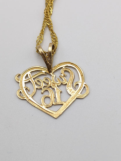 14k Yellow Gold Sweet 16 Heart Pendant. 14k Yellow Gold Vintage Heart Pendant w GF 18k chain