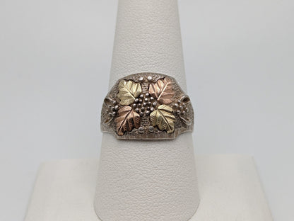 Sterling Silver w Leaf 10k 12k Gold Black Hills Ring Black Hills Leaf Ring. Sterling Silver Antique Leaf Ring. Silver Vine Leaf Signet Ring