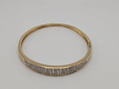 10K Heavy 12.6 gr Gold 9.0 Greek Key 0.25 ct Diamond Bangle Bracelet 7.5" 10k Solid Gold