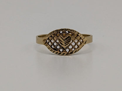 14k Gold Heart Quilted Pattern Ring. 14k Solid Gold Heart Promise Ring