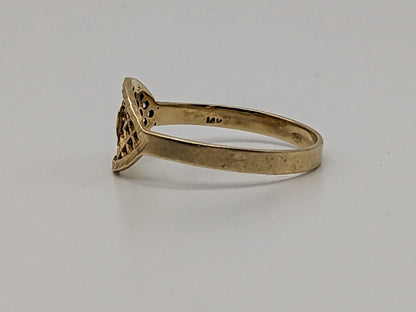 14k Gold Heart Quilted Pattern Ring. 14k Solid Gold Heart Promise Ring