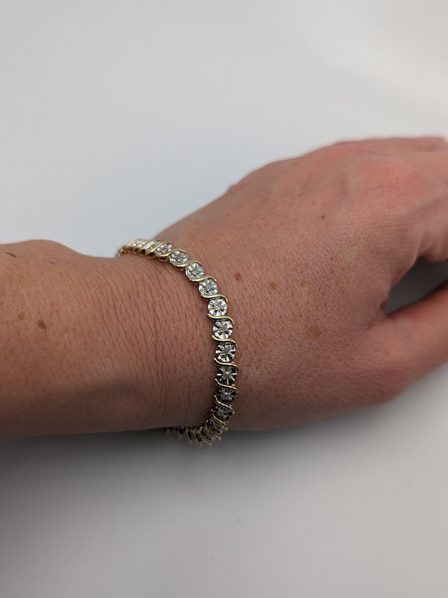 10k Yellow White .85ct Diamond Tennis Bracelet Solid Two Tone Gold S Design Diamond Bracelet.