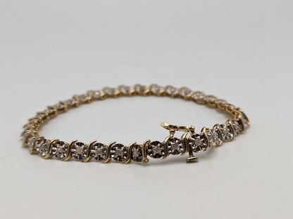 10k Yellow White .85ct Diamond Tennis Bracelet Solid Two Tone Gold S Design Diamond Bracelet.