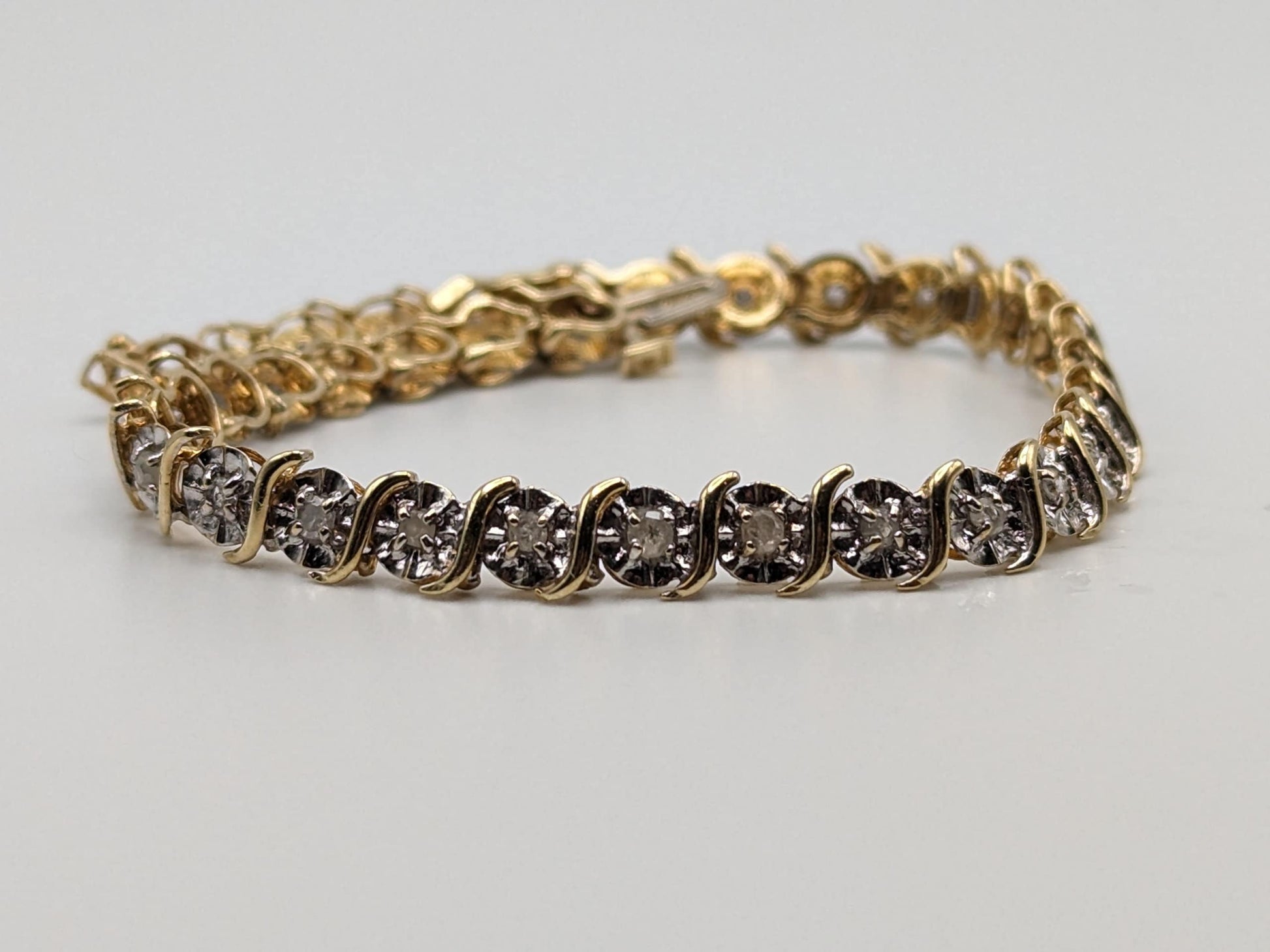 10k Yellow White .85ct Diamond Tennis Bracelet Solid Two Tone Gold S Design Diamond Bracelet.