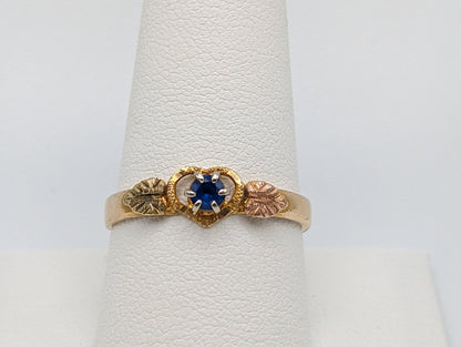 Black Hills Gold Blue Tanzanian Spinel Gem Stone Heart Ring 10k 12k Leaf Blue Stone Leaf Heart Ring. 10k Womens BHG Ring.