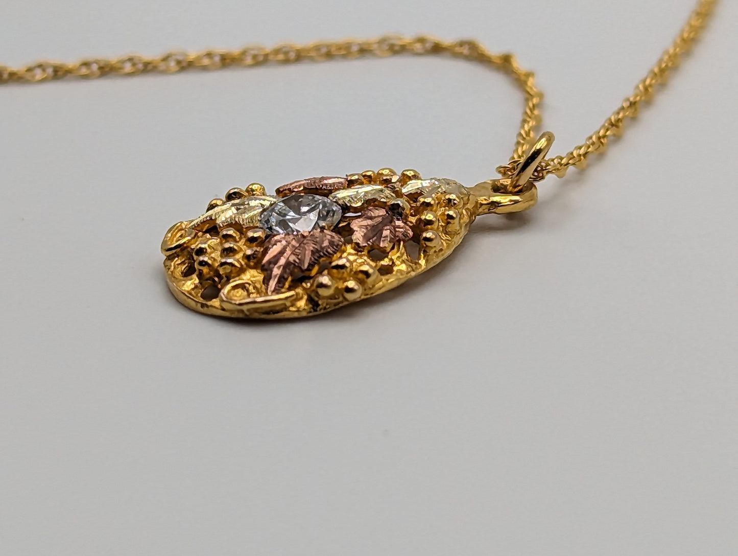 Diamond .33ct Gold Pendant 10k Black Hills Gold Rose Gold Vine w 10k GF Necklace. Black Hills Gold Diamond Necklace 18"