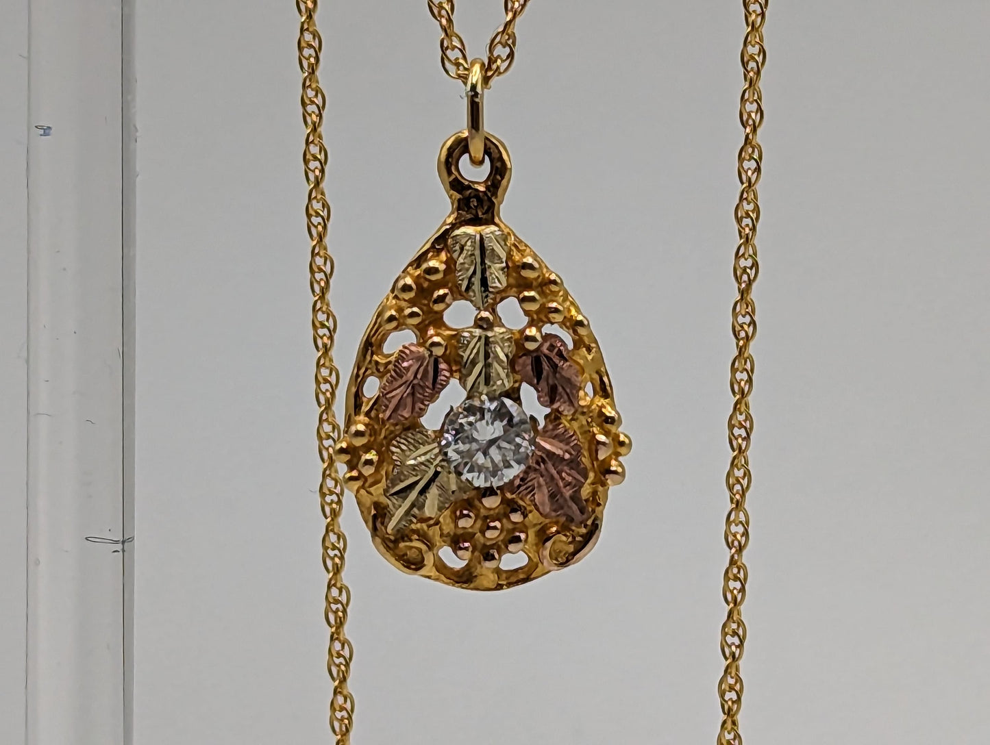 Diamond .33ct Gold Pendant 10k Black Hills Gold Rose Gold Vine w 10k GF Necklace. Black Hills Gold Diamond Necklace 18"