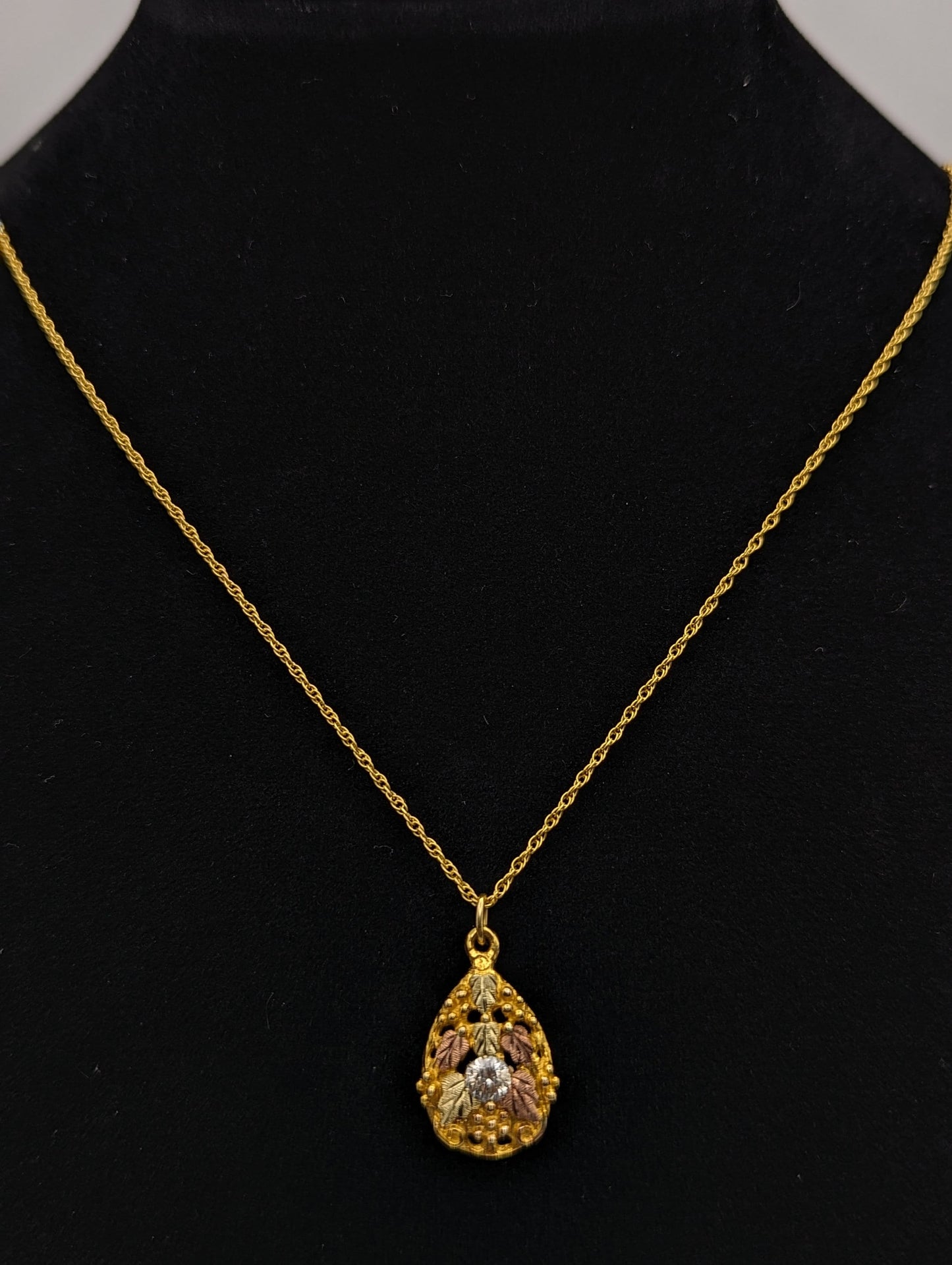 Diamond .33ct Gold Pendant 10k Black Hills Gold Rose Gold Vine w 10k GF Necklace. Black Hills Gold Diamond Necklace 18"