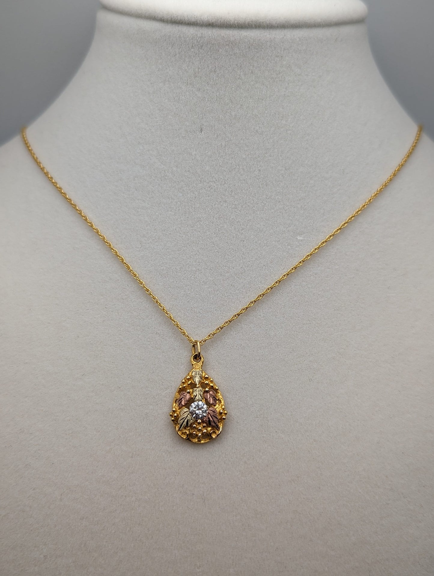 Diamond .33ct Gold Pendant 10k Black Hills Gold Rose Gold Vine w 10k GF Necklace. Black Hills Gold Diamond Necklace 18"