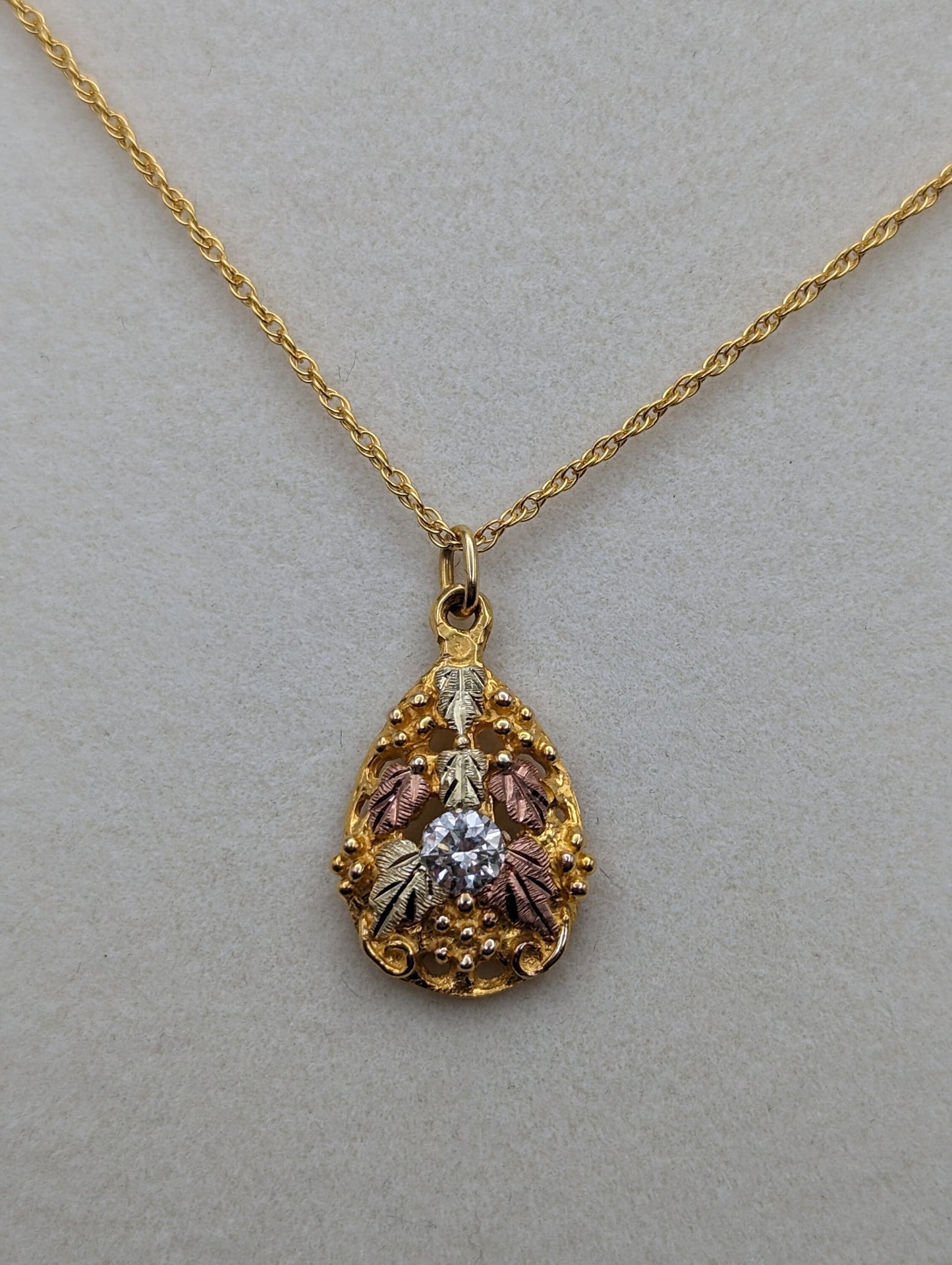 Diamond .33ct Gold Pendant 10k Black Hills Gold Rose Gold Vine w 10k GF Necklace. Black Hills Gold Diamond Necklace 18"