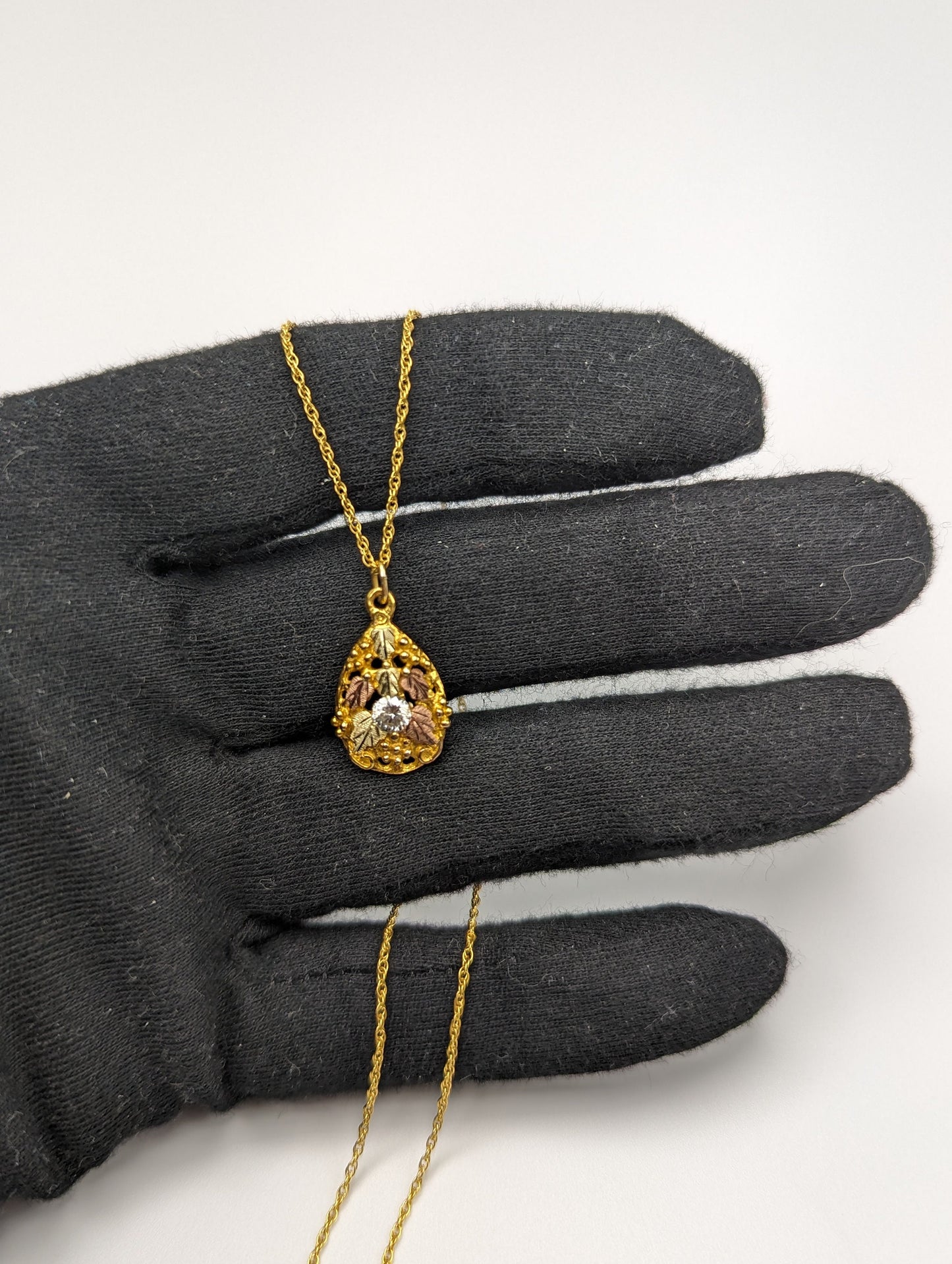 Diamond .33ct Gold Pendant 10k Black Hills Gold Rose Gold Vine w 10k GF Necklace. Black Hills Gold Diamond Necklace 18"