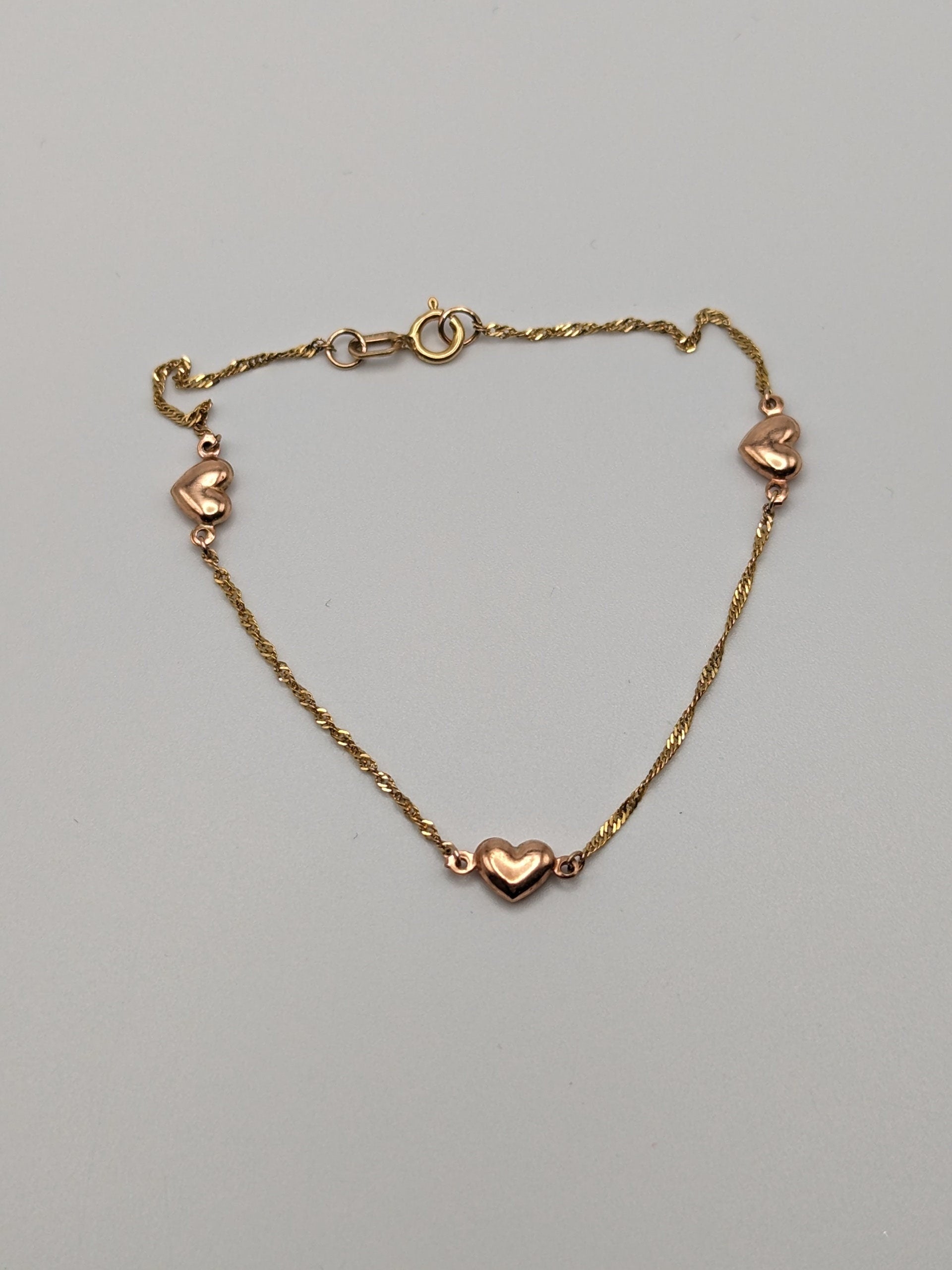 10k Heart Yellow Solid Gold Love Bracelet 7" Rose Gold Rope Heart Bracelet