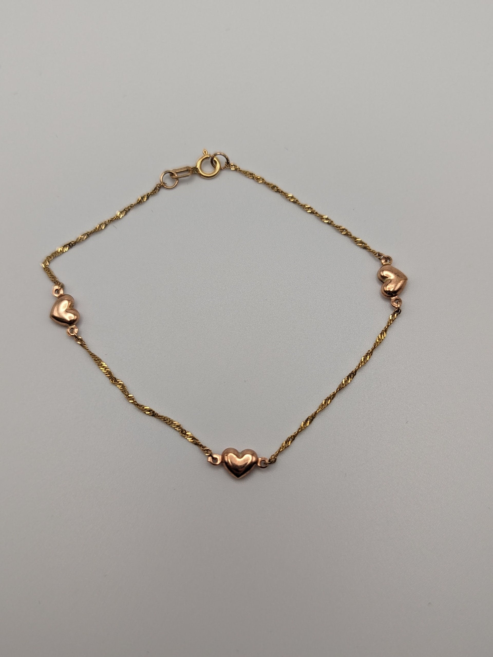 10k Heart Yellow Solid Gold Love Bracelet 7" Rose Gold Rope Heart Bracelet