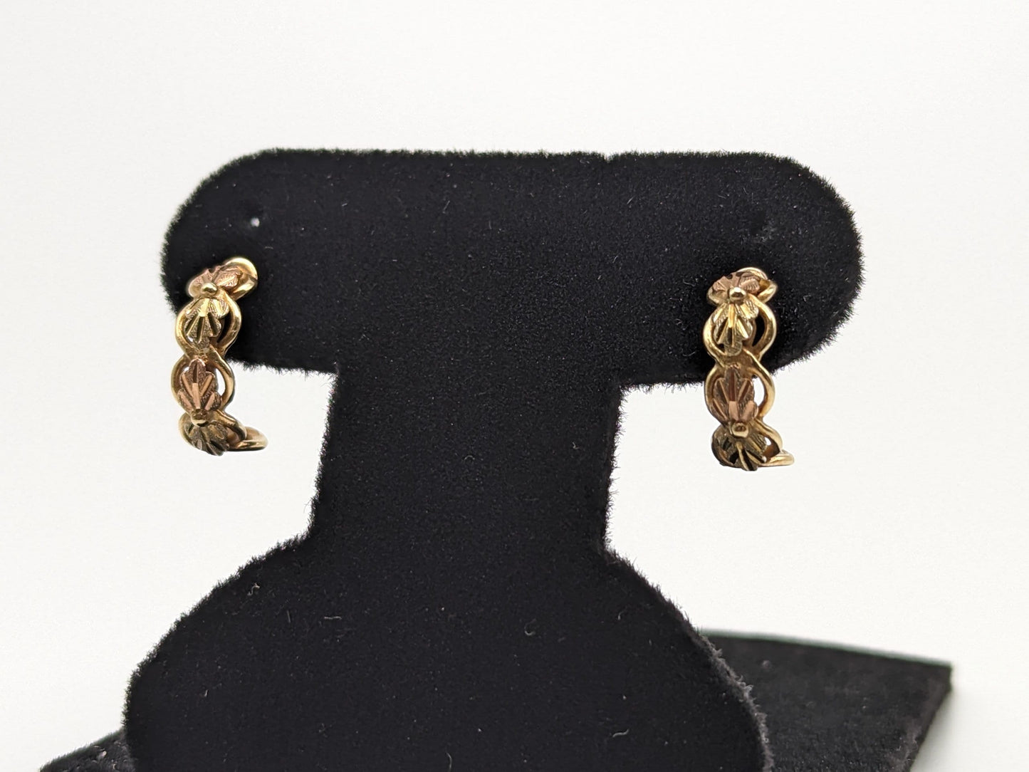 10k Black Hills Gold Huggie Earrings Tri Color Vintage Pierced Studs Gold Hoop Earrings BHG