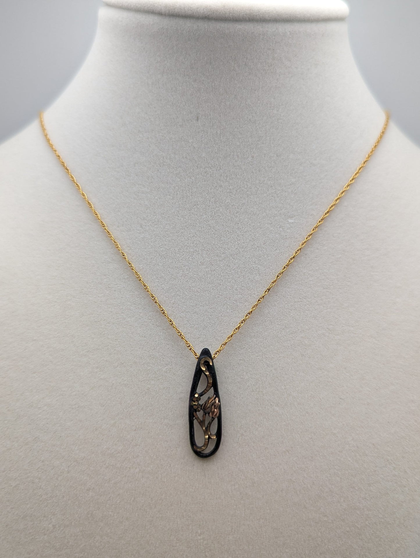 Silver Black Hills Gold Rose Gold Vine Pendant w/ 12k GF Necklace. BHG Vine Pendant Necklace 18 "