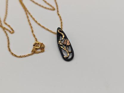 Silver Black Hills Gold Rose Gold Vine Pendant w/ 12k GF Necklace. BHG Vine Pendant Necklace 18 "