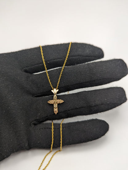 10k 12k Cross Heart Black Hills Gold Pendant with GF 18" Chain 12K BHG Green Rose Gold Leaf & Vine Pendant w Necklace 12K GF