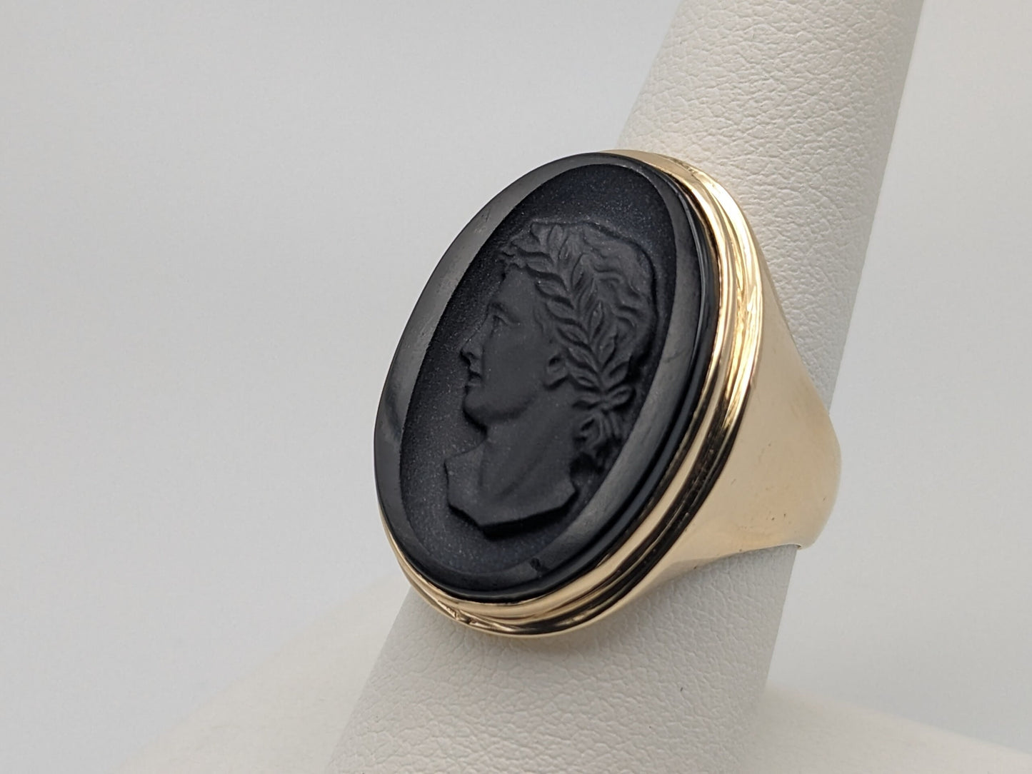 Antique 10k Gold 10gr Victorian Ring Intaglio Onyx Portrait Julius Ceasar Cameo Statement Ring