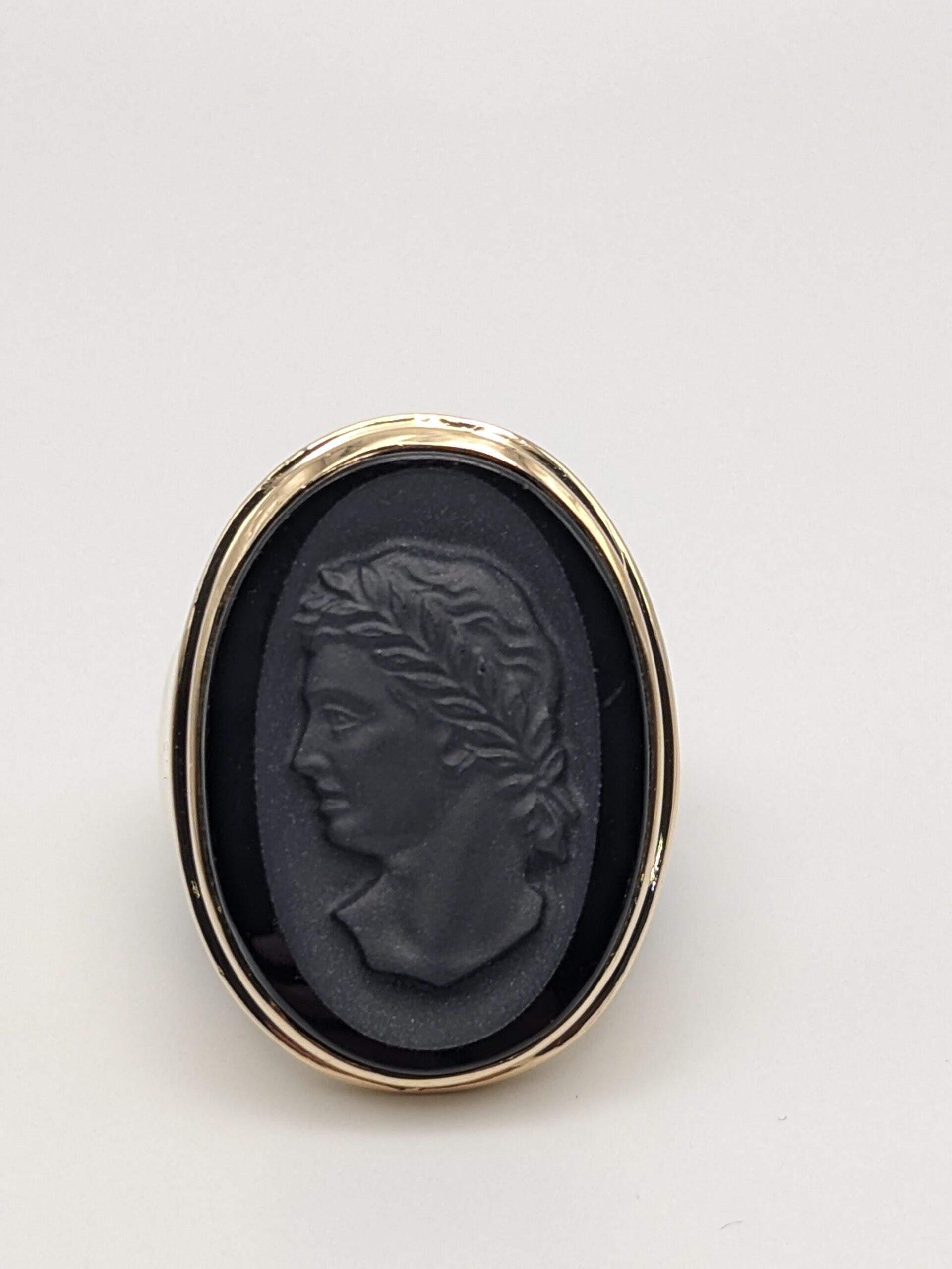 Antique 10k Gold 10gr Victorian Ring Intaglio Onyx Portrait Julius Ceasar Cameo Statement Ring