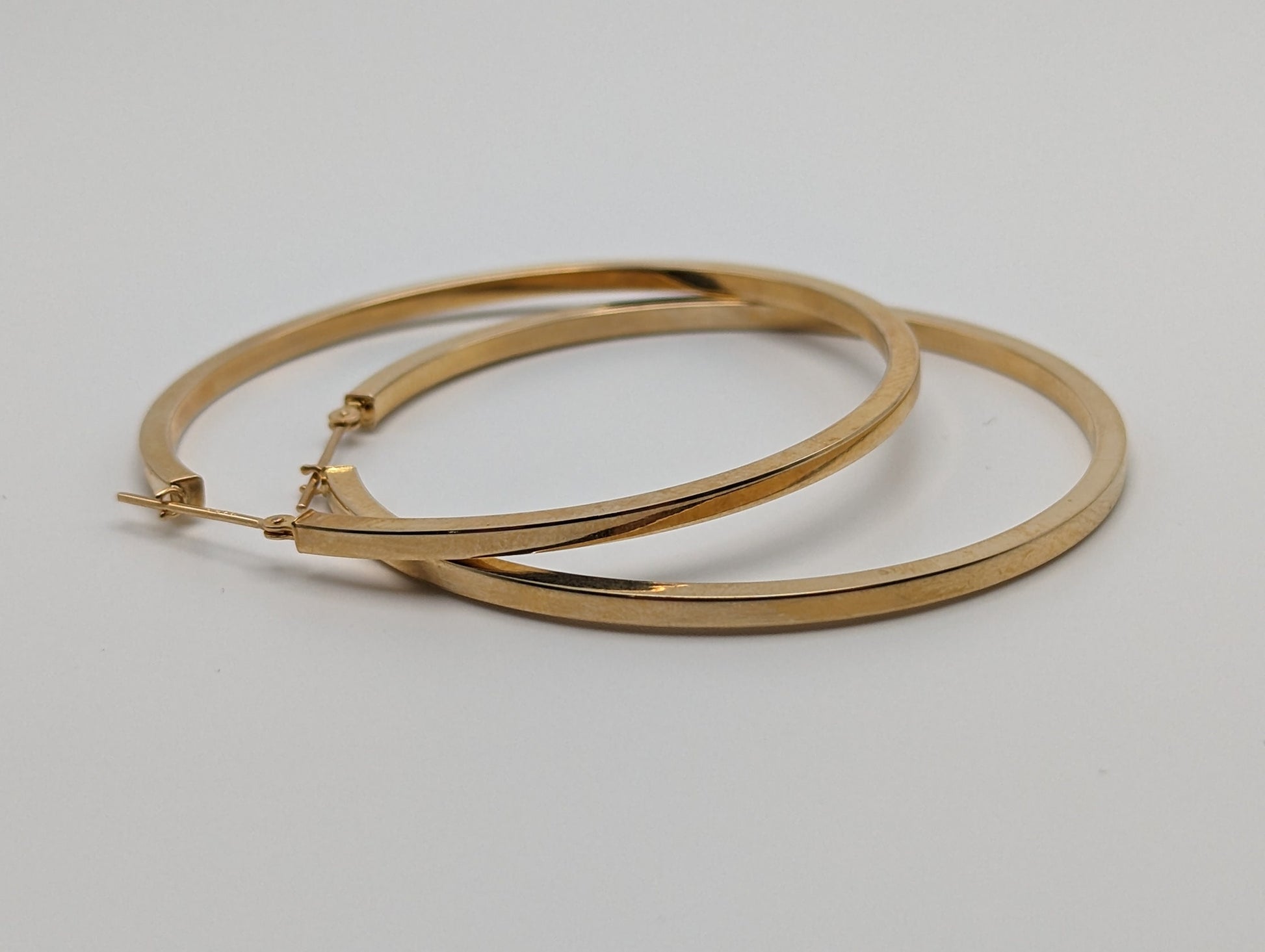 Large 2" 14k Gold 50 mm Hoop Earrings. XL Hoop Earrings Real Solid 14K Yellow Gold. Solid Gold Hoops.