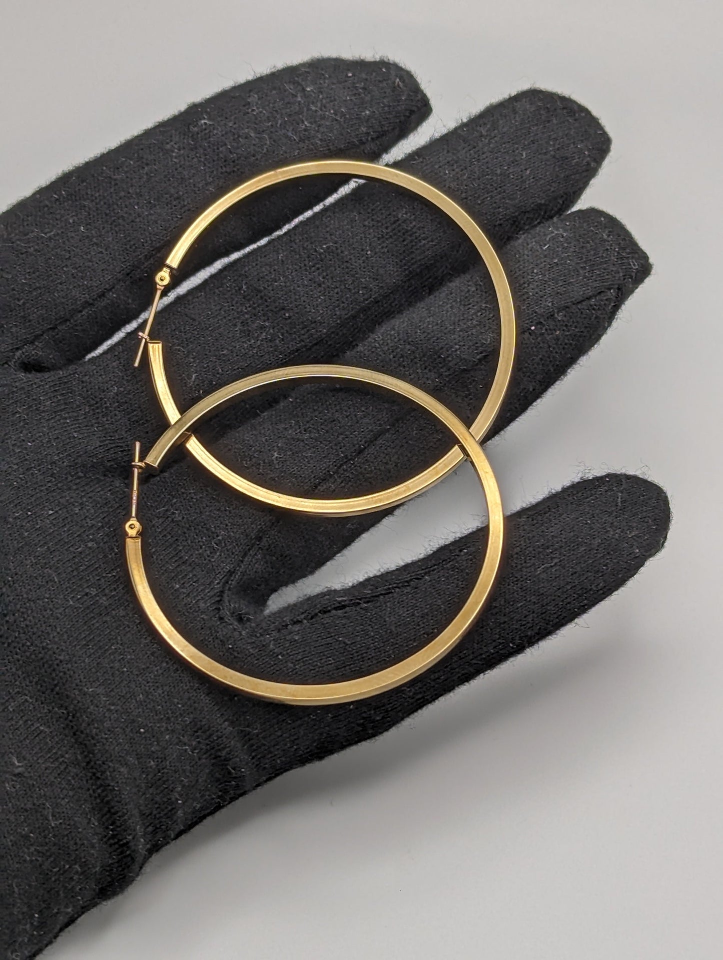 Large 2" 14k Gold 50 mm Hoop Earrings. XL Hoop Earrings Real Solid 14K Yellow Gold. Solid Gold Hoops.