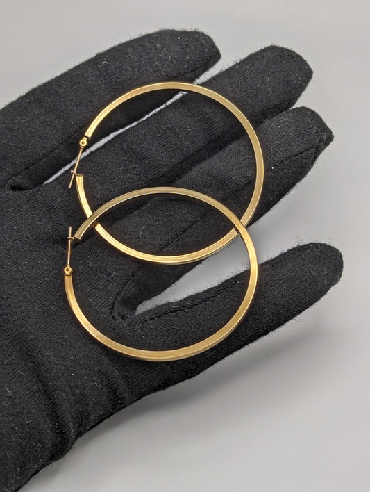 Large 2" 14k Gold 50 mm Hoop Earrings. XL Hoop Earrings Real Solid 14K Yellow Gold. Solid Gold Hoops.