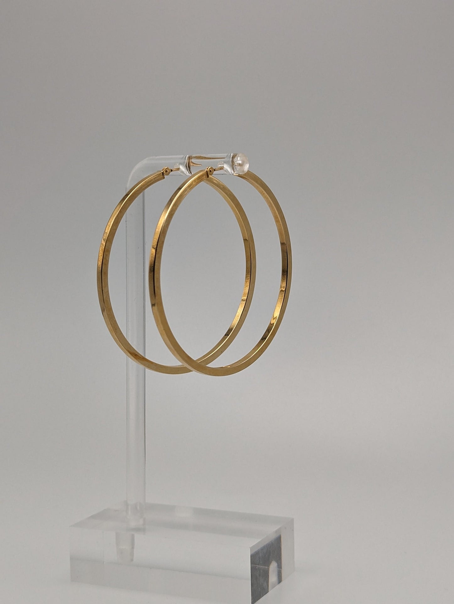Large 2" 14k Gold 50 mm Hoop Earrings. XL Hoop Earrings Real Solid 14K Yellow Gold. Solid Gold Hoops.