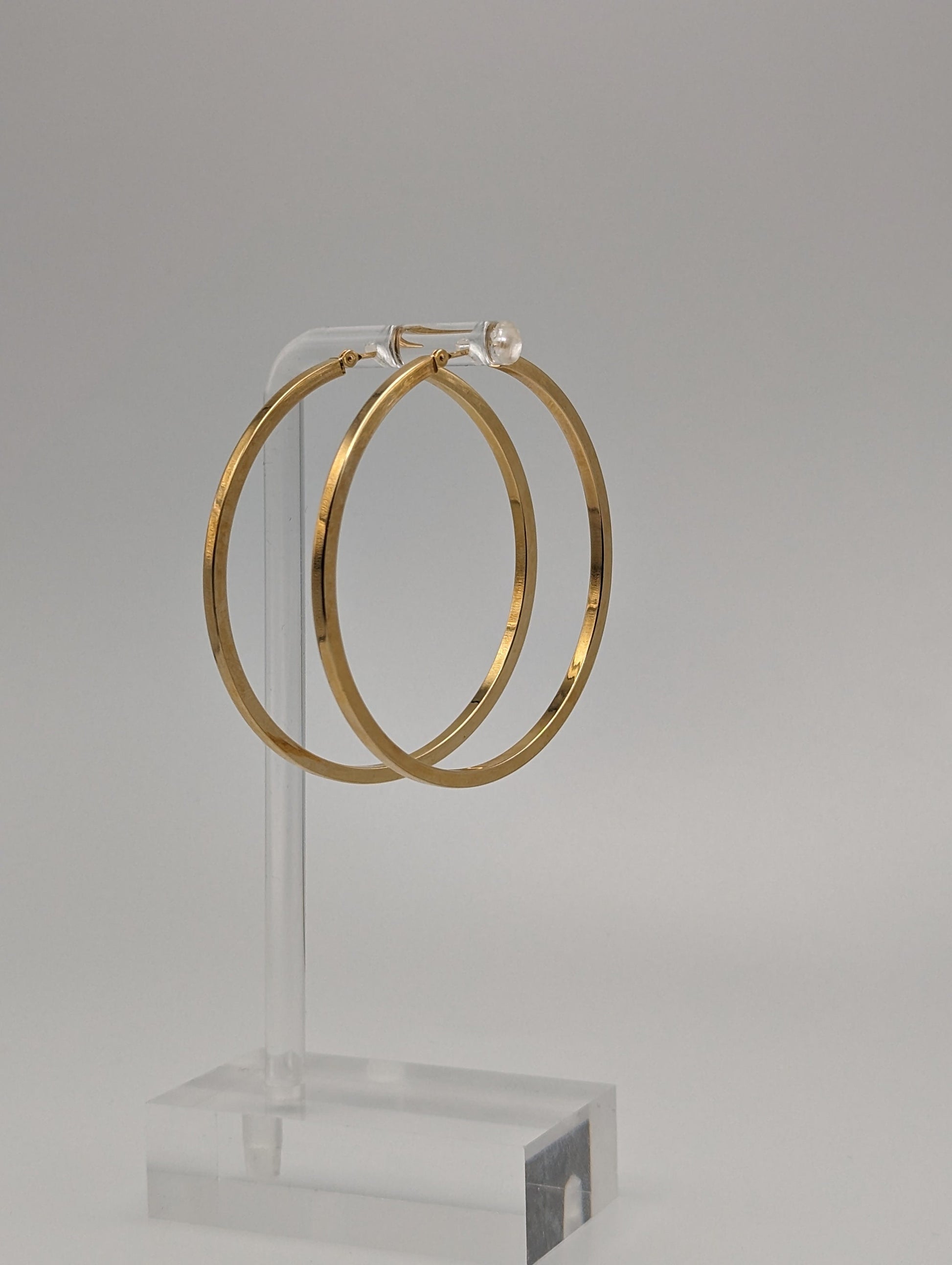 Large 2" 14k Gold 50 mm Hoop Earrings. XL Hoop Earrings Real Solid 14K Yellow Gold. Solid Gold Hoops.
