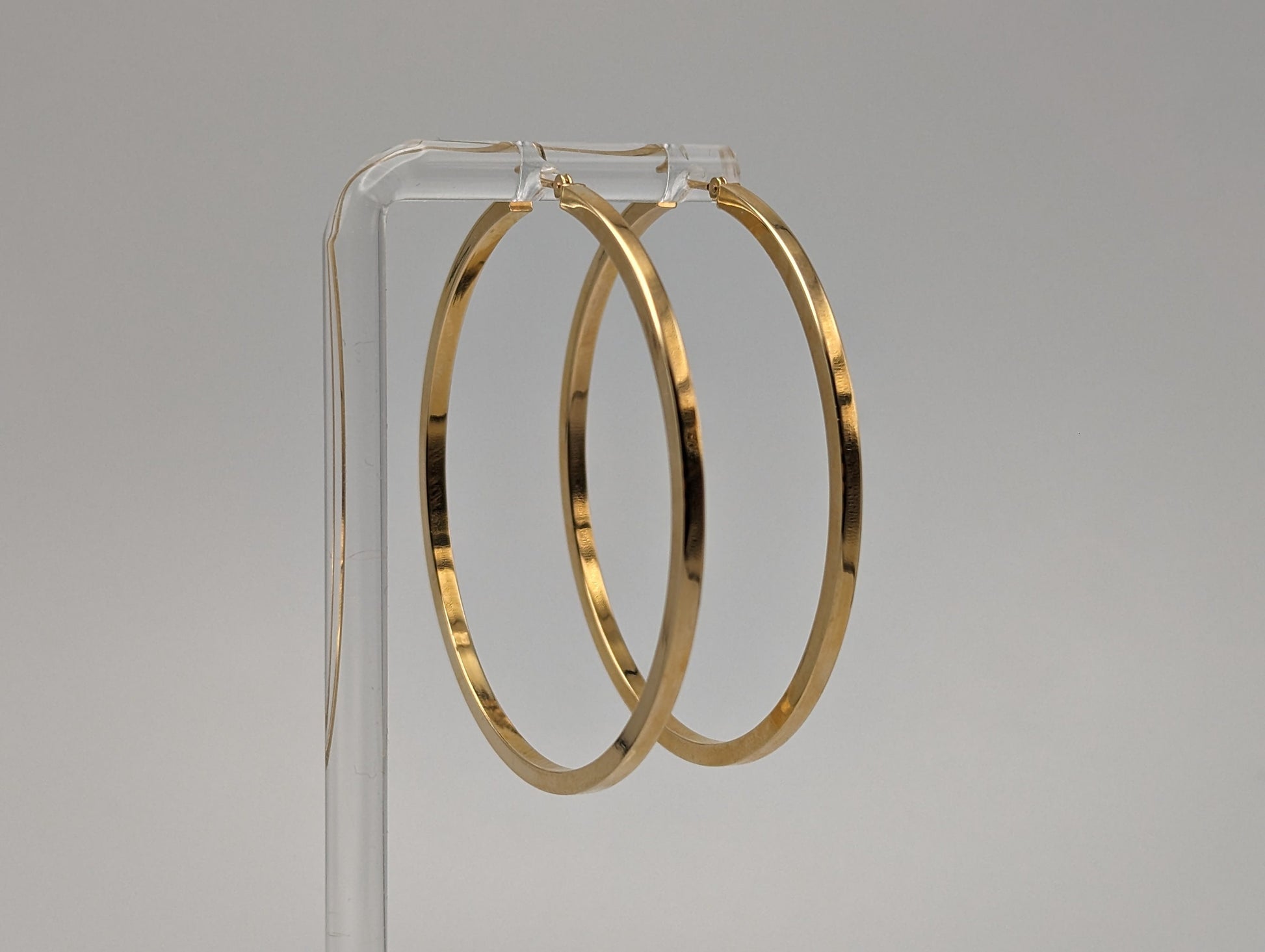 Large 2" 14k Gold 50 mm Hoop Earrings. XL Hoop Earrings Real Solid 14K Yellow Gold. Solid Gold Hoops.