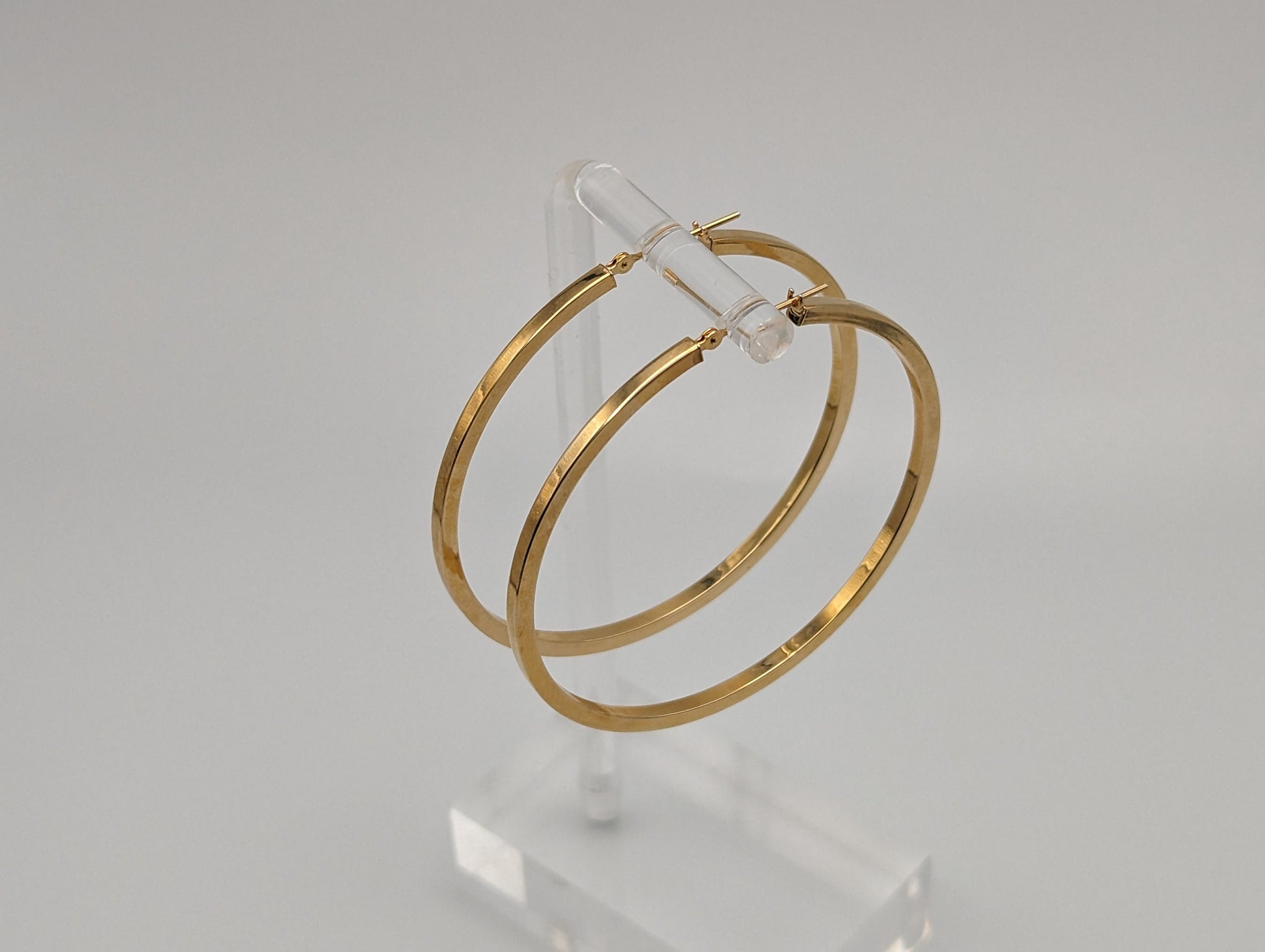 Large 2" 14k Gold 50 mm Hoop Earrings. XL Hoop Earrings Real Solid 14K Yellow Gold. Solid Gold Hoops.