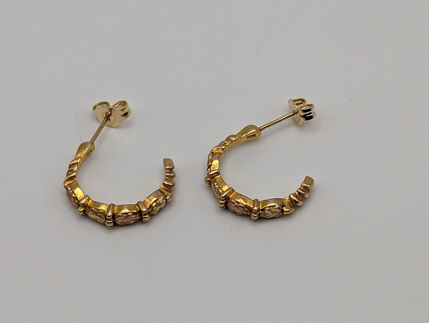 10k Black Hills Gold Hoop Earrings Tri Color Vintage Pierced Studs Gold Hoop Earrings BHG