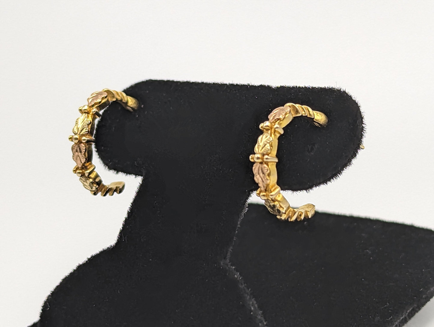 10k Black Hills Gold Hoop Earrings Tri Color Vintage Pierced Studs Gold Hoop Earrings BHG