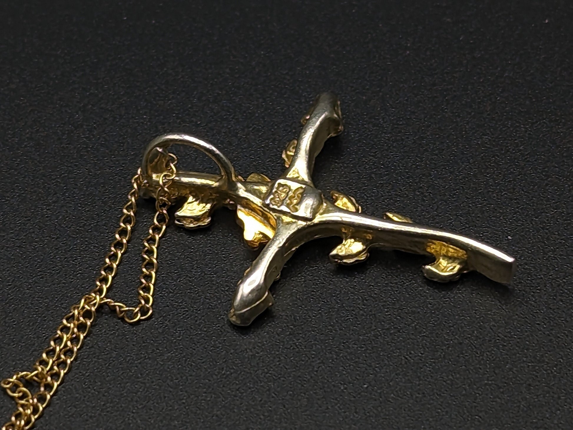 10k and Sterling Silver Cross Heart Black Hills Gold Pendant w GF 18" Chain BHG Green Rose Gold Leaf & Vine Cross Pendant w Necklace 10K GF