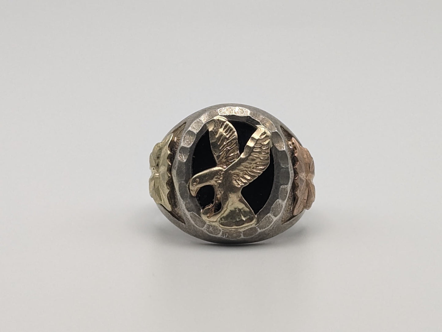 10k 12k Black Hills Gold Onyx Gold Flying Eagle Statement Ring. Sterling Silver Flying Eagle Mens Ring. BHG Eagle Ring