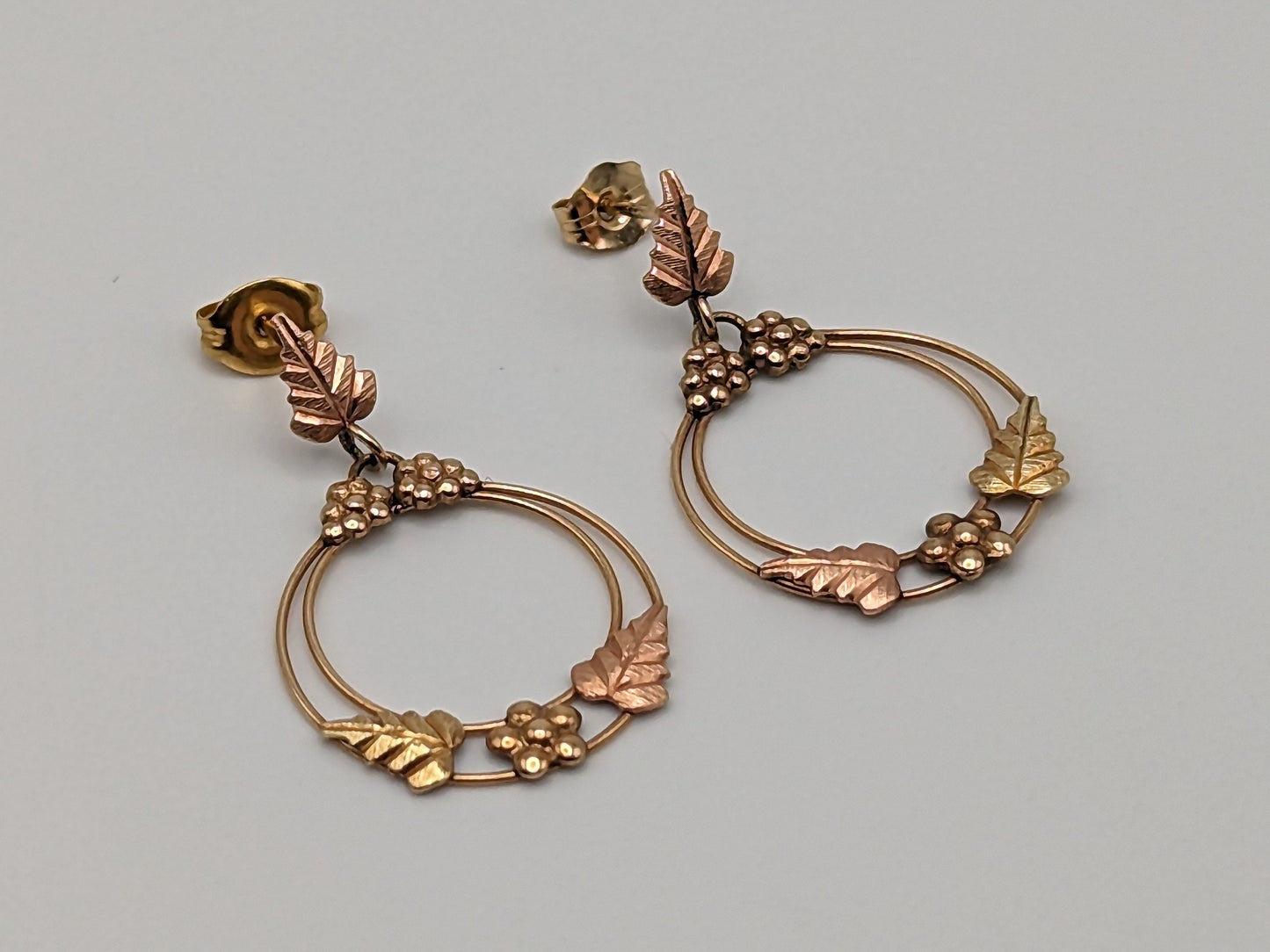 10k 12k Black Hills Gold Traditional 10k Gold Vine Hoop Earrings Rose Gold Black Hills Gold Trio Gold Vine Leaf Earrings