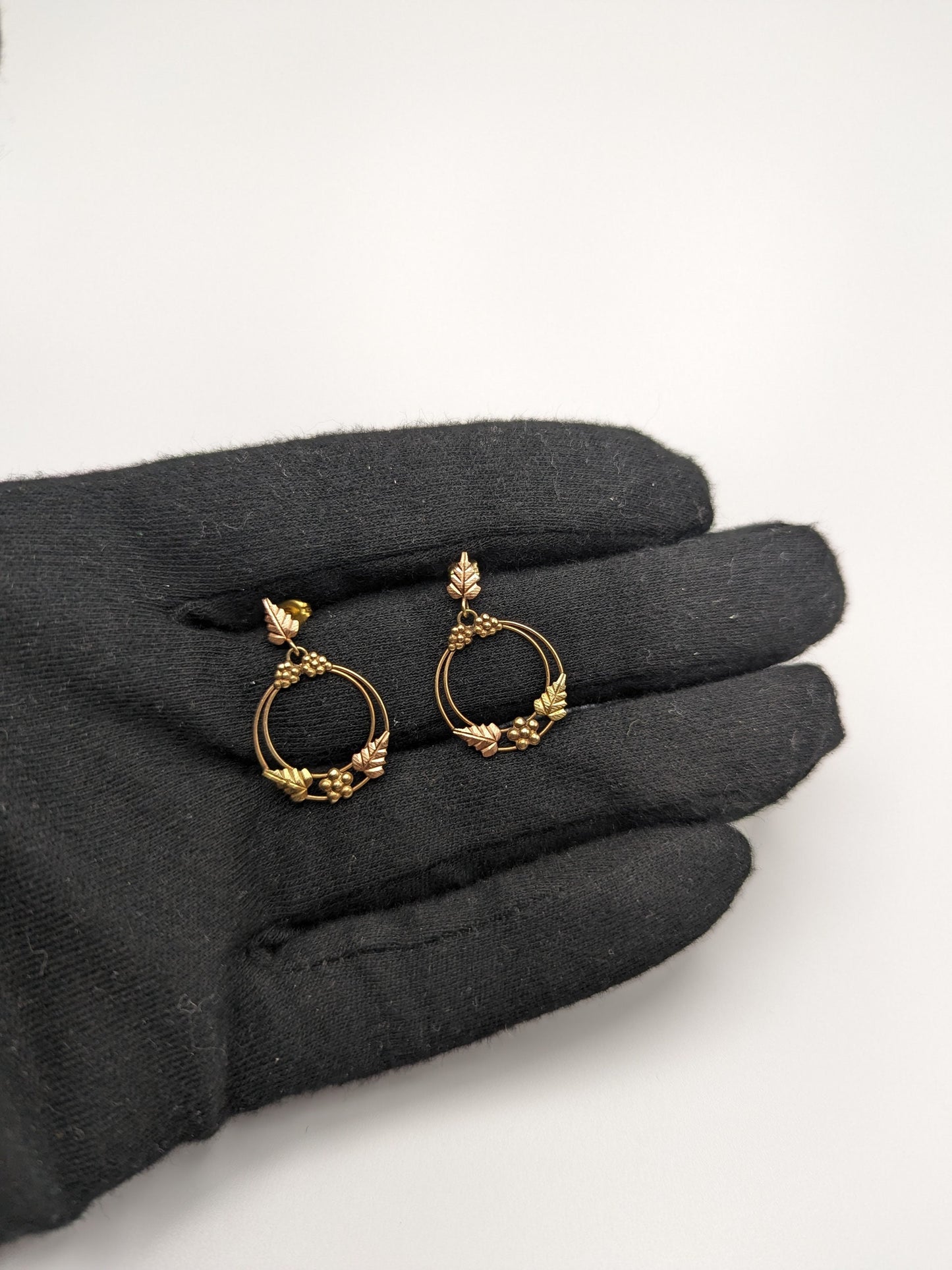 10k 12k Black Hills Gold Traditional 10k Gold Vine Hoop Earrings Rose Gold Black Hills Gold Trio Gold Vine Leaf Earrings