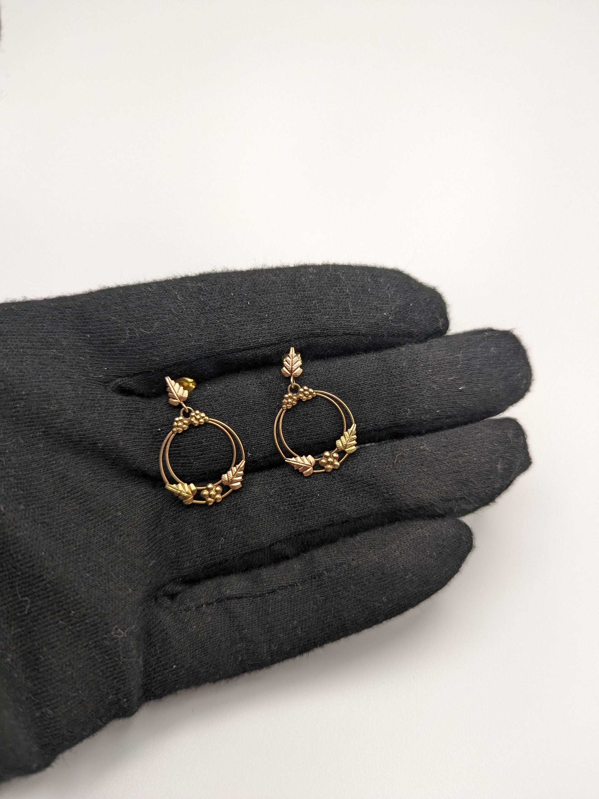 10k 12k Black Hills Gold Traditional 10k Gold Vine Hoop Earrings Rose Gold Black Hills Gold Trio Gold Vine Leaf Earrings