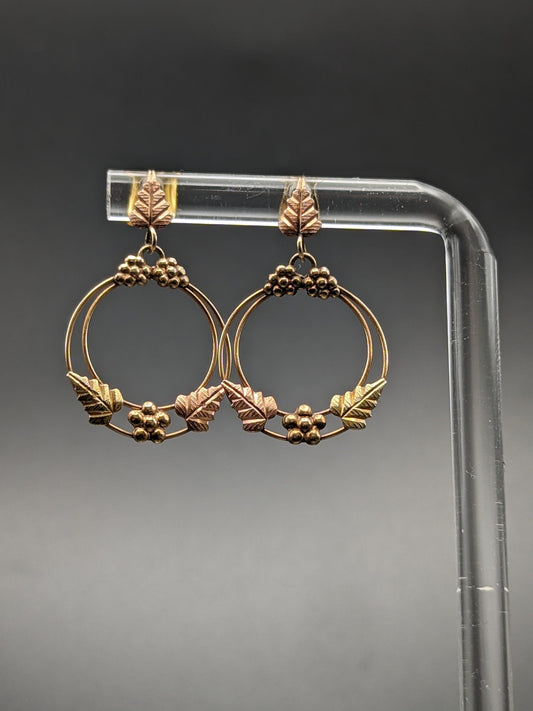 10k 12k Black Hills Gold Traditional 10k Gold Vine Hoop Earrings Rose Gold Black Hills Gold Trio Gold Vine Leaf Earrings