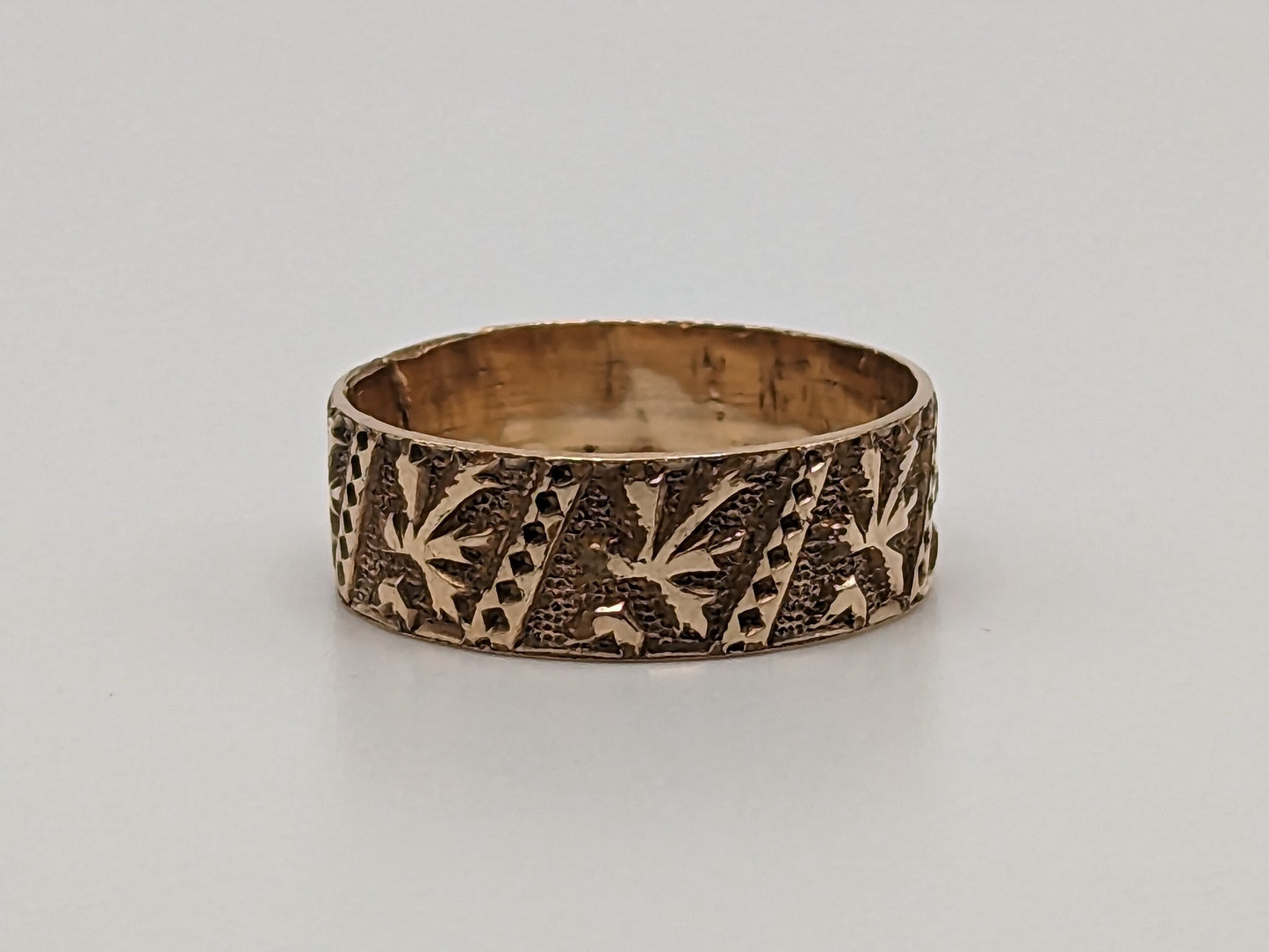 10k Antique 1900s Oak Leaf Design Wide Cigar Wedding Band Yellow Gold Wide band Gold