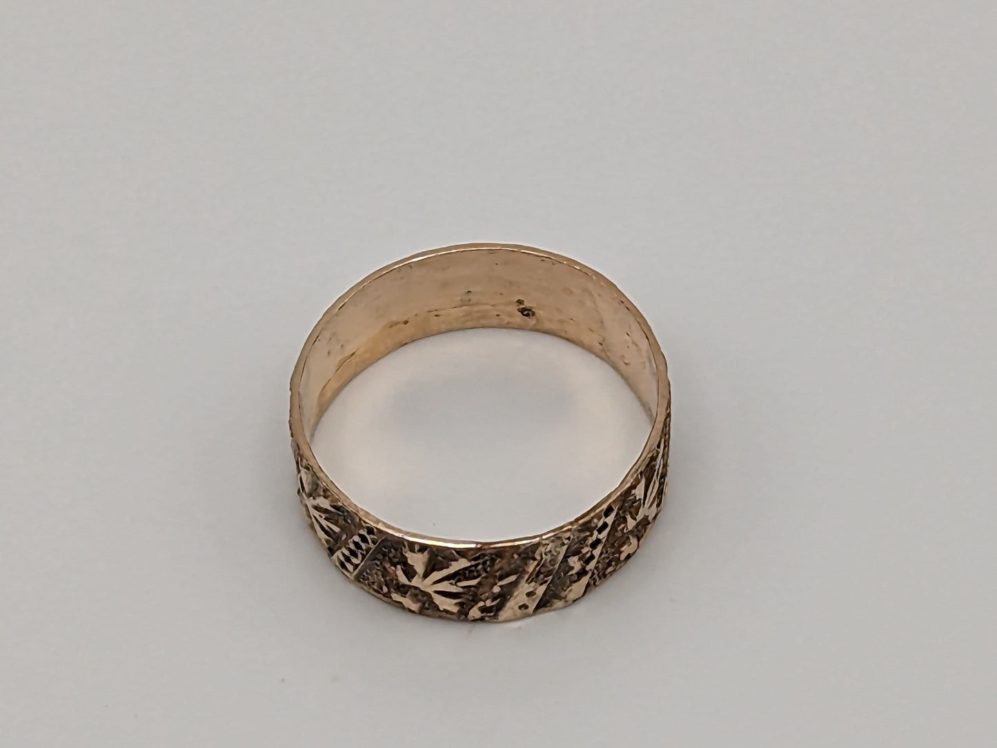 10k Antique 1900s Oak Leaf Design Wide Cigar Wedding Band Yellow Gold Wide band Gold