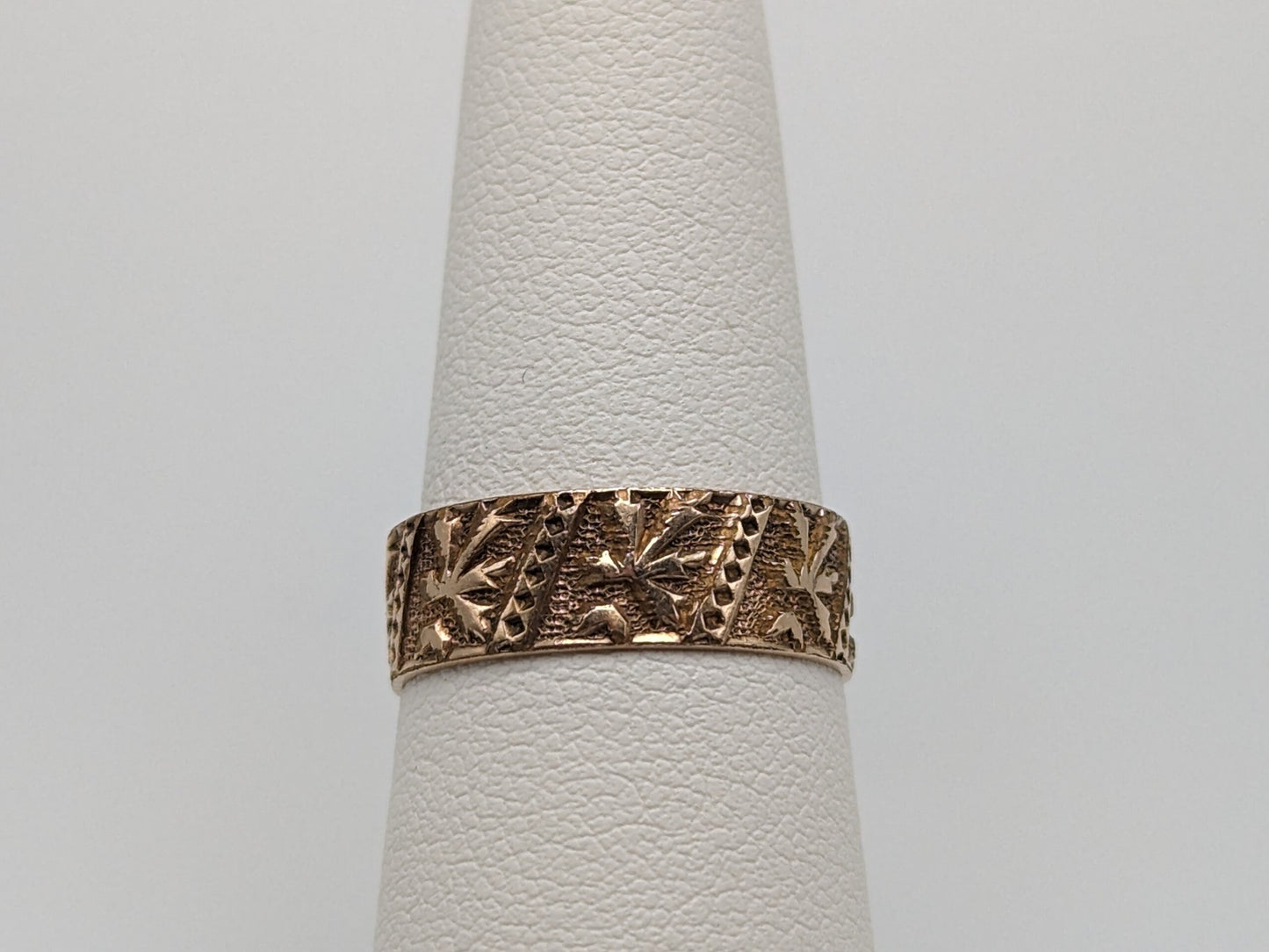 10k Antique 1900s Oak Leaf Design Wide Cigar Wedding Band Yellow Gold Wide band Gold