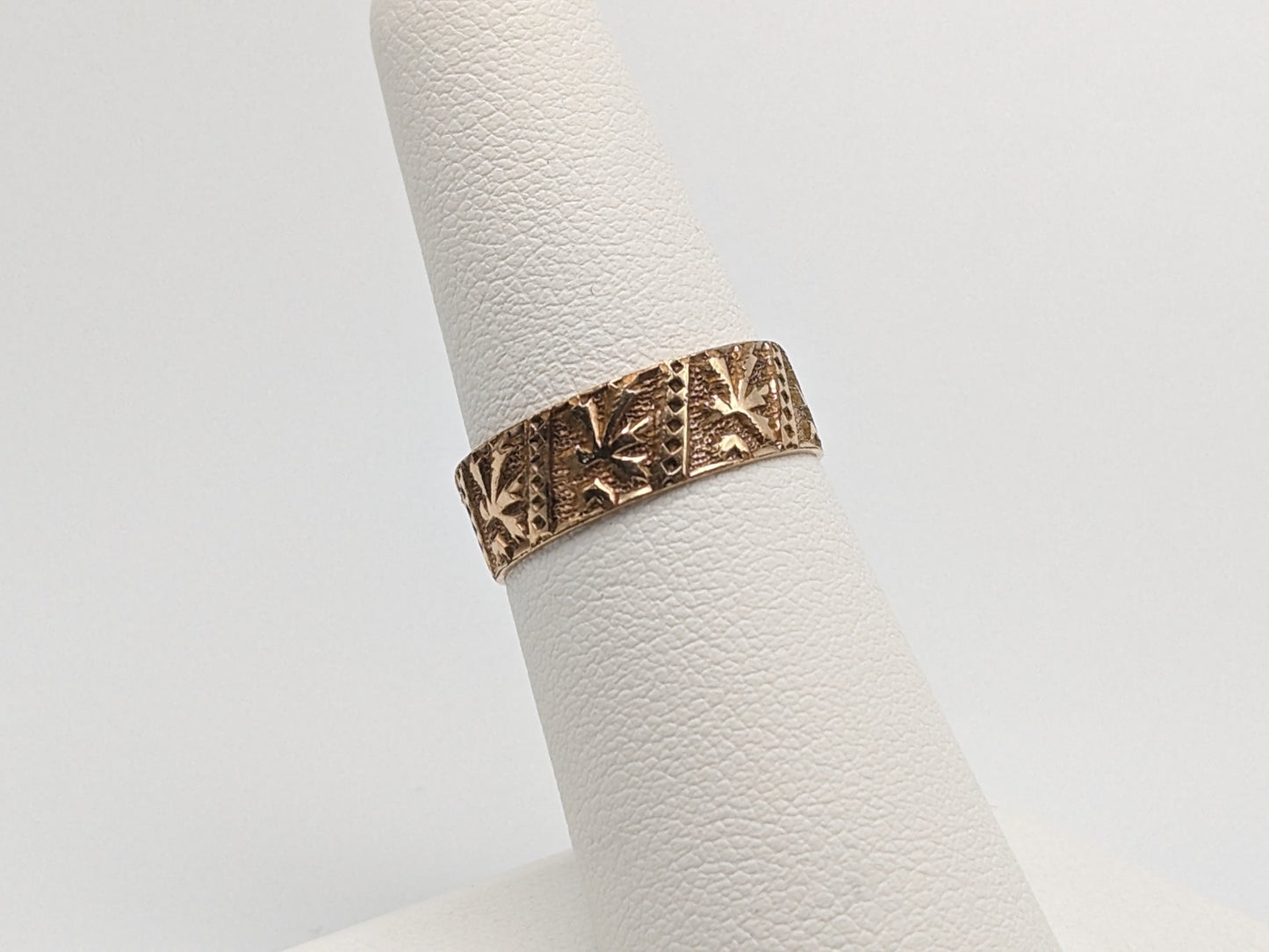 10k Antique 1900s Oak Leaf Design Wide Cigar Wedding Band Yellow Gold Wide band Gold