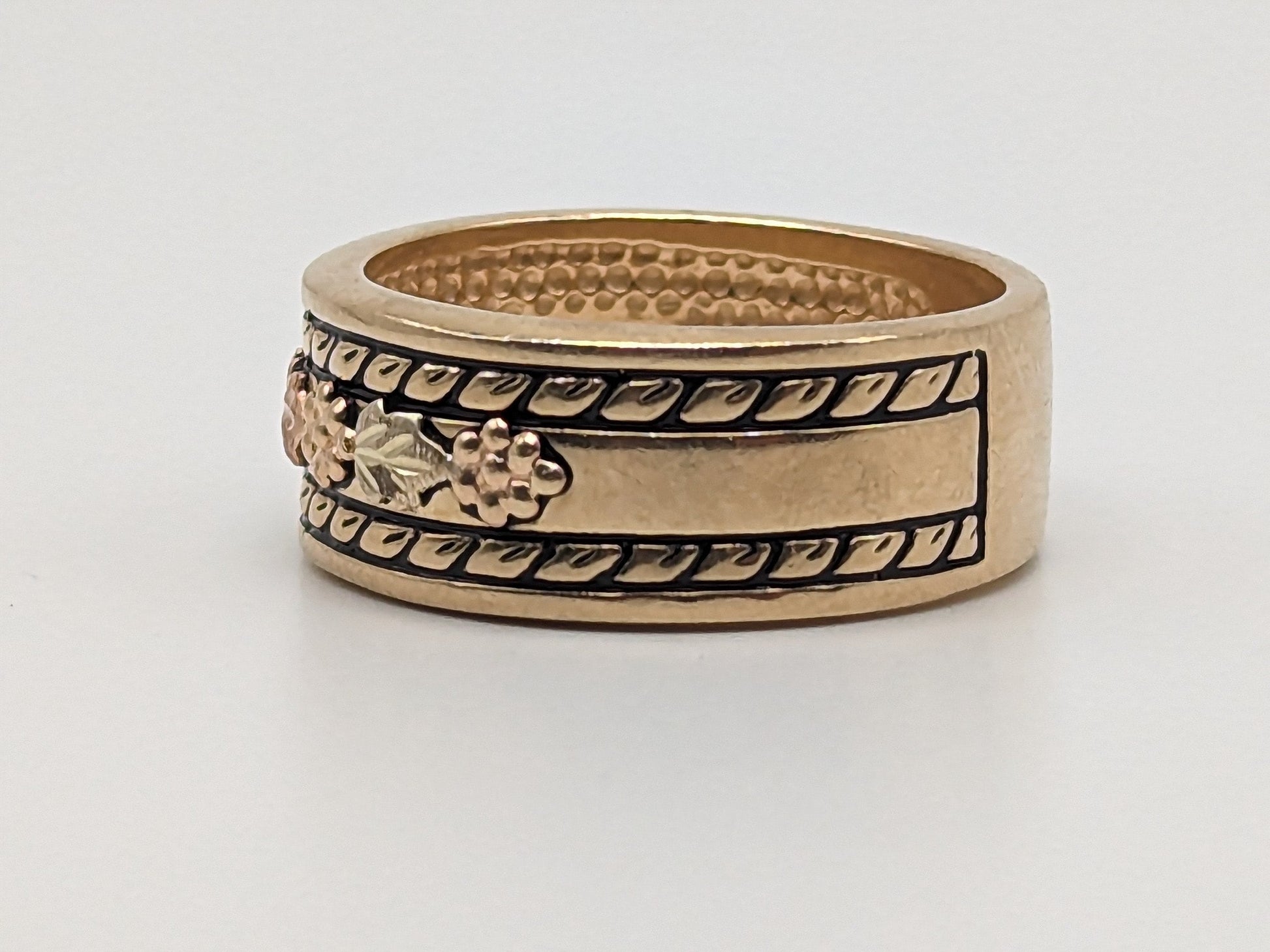 10k 12k Signet Ring 9mm Wide Wedding Band Black Hills Gold Vine Leaf Statement Engagement