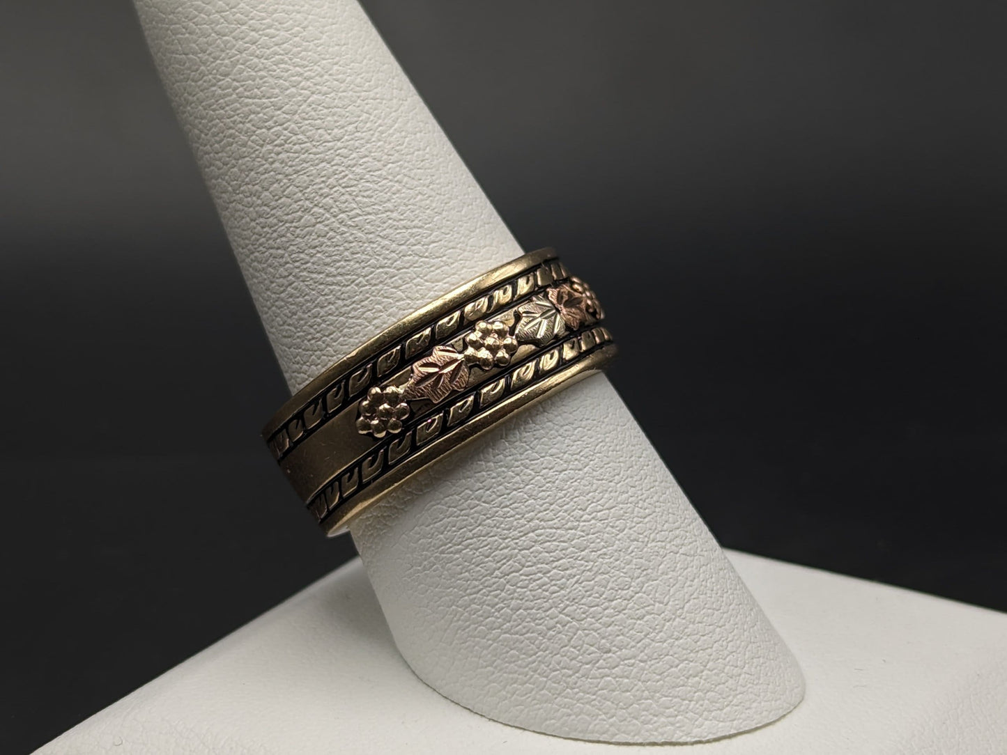 10k 12k Signet Ring 9mm Wide Wedding Band Black Hills Gold Vine Leaf Statement Engagement