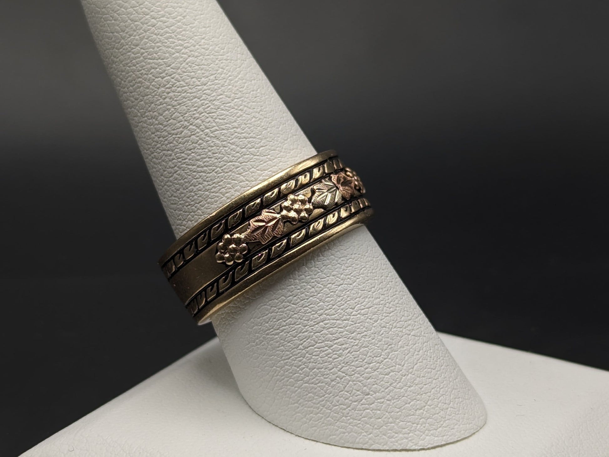 10k 12k Signet Ring 9mm Wide Wedding Band Black Hills Gold Vine Leaf Statement Engagement